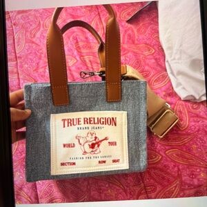 True Religion Denim Tote with Brown Accents